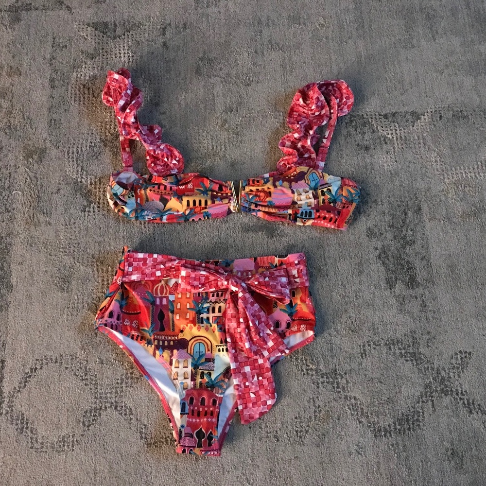 Sporlike women’s ruffle high waist Swimsuit 2 piece Tropical Print Bikini
